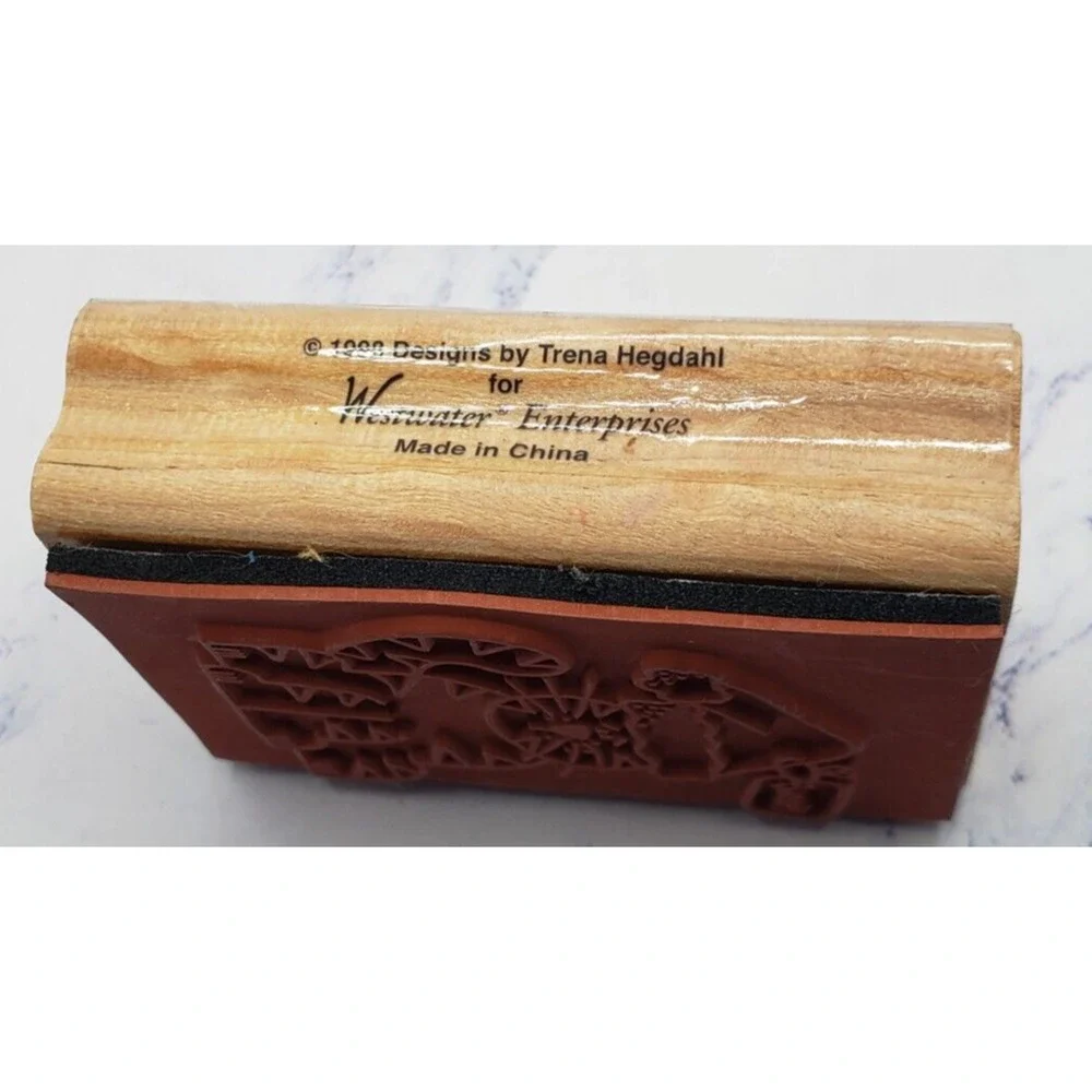 Westwater Enterprises Christmas Gift Kitty Cat Wood Mounted Rubber Stamp
